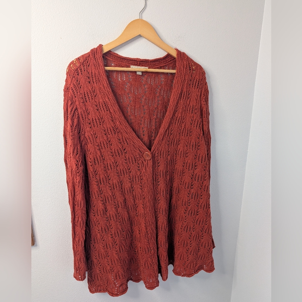Woman Within Rust Open Knit Cardigan Sweater Longline Boho Plus Size‎ 22/24